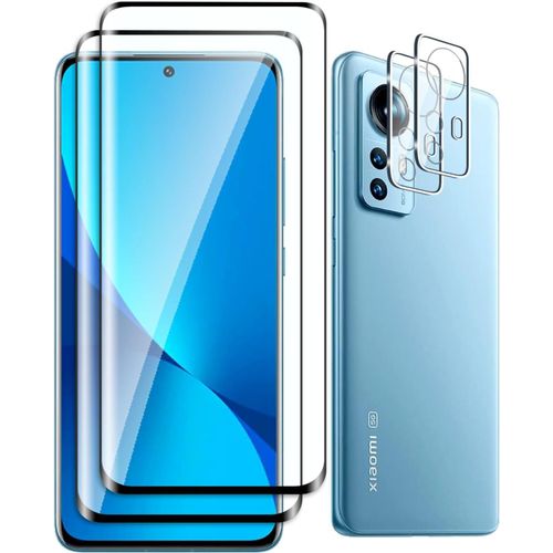 [2+2 Pièces Verre Trempé Pour Xiaomi 12/12x Et Caméra Arrière Protecteur,Sans Bulles,9h Dureté,Anti-Rayures,3d Couverture Complète,Hd Film Protection Ecran Pour Xiaomi 12/12x