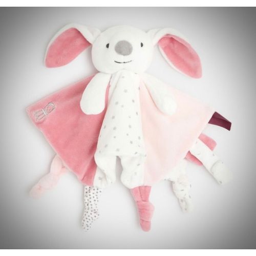 Doudou lapin Obaibi blanc rose étoiles grises peluche jouet bébé soft toy baby bunny 