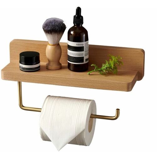 Porte-papier toilette,Devidoir Porte Papier Toilette Double Installation Bois Massif Hetre Derouleur Support Papier WC Mural Auto-adhesif Coins Arrondis Porte Rouleau de Papier Decor pour la goodnice