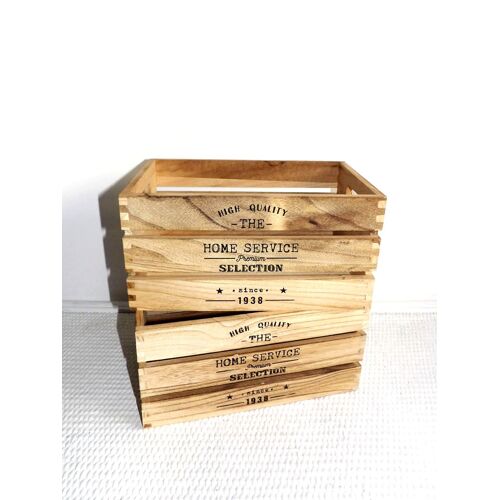 Lot 2 caisses 'The Home Service 1938' 28 x 18 x 14 cm boîtes en bois naturel cagettes avec poignées décoration rangement