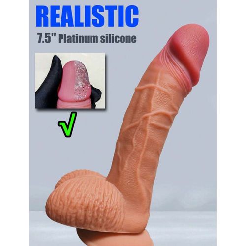 Gros Gode Pénis Peau Beige Monstrueux Réaliste Avec Vaines Et Ventouse 19cm