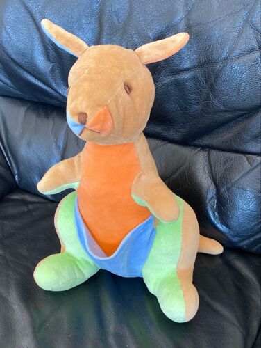 Peluche Kangourou Verte Bleu Orange Et Marron Vintage 32cm 