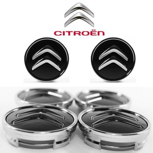 Cache Moyeux Citroen Enjoliveurs De 60 Mm Pour C2 C4 C5 C6 C-Quatre Logo Noir/Chromé 4pcs