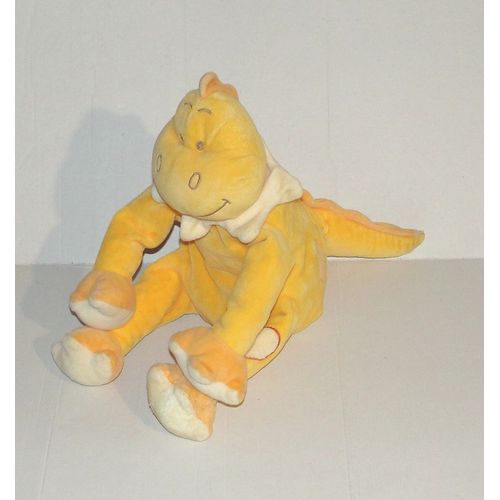 Doudou Dragon Bengy Amtoys - Peluche Dinosaure Jaune Orange 26 Cm Assis