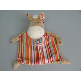Doudou Cheval Plat Beige Rayé Orange Rouge Sigikid