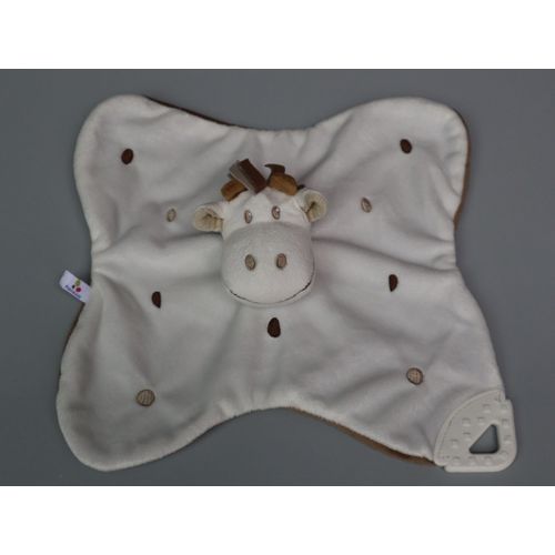 Doudou Girafe Plat Blanc Marron P'tit Bisou Aubert