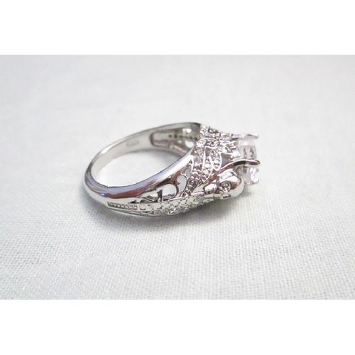 Bague Argent Avec Poinçon, Cristal Blanc Monté Et Serti, T. 58 Large Ou T. 58,5