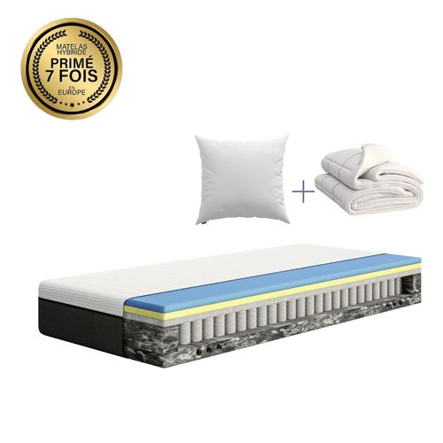 Emma | Pack Hybride 90x190 Cm | Matelas Mémoire De Forme + Ressorts | Meilleur Choix Emma | Oreiller Nuage Essentiel + Couette Nuage