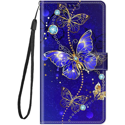 Coque Cuir Pour Huawei Y6 2018 / Honor 7a Etui A Rabat Motif Dessin Pour Filles Femmes, Portefeuille Housse Avec Case 360 Degres Silicone Antichoc Protection Cover Cuir - Papillon Violet