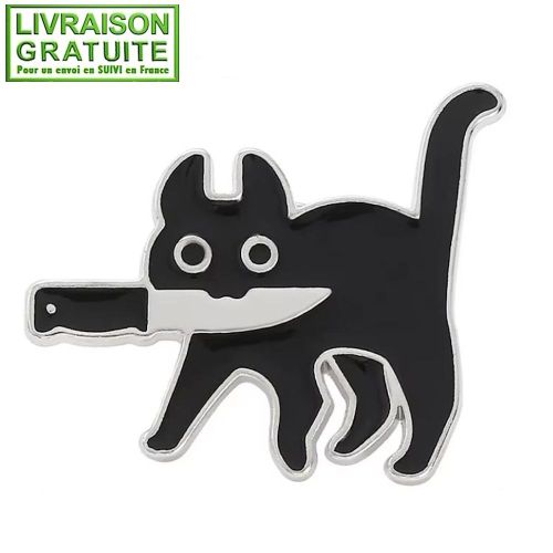 Pin'S Pins Chat Noir Avec Un Couteau Killer Cat (Réf 1)