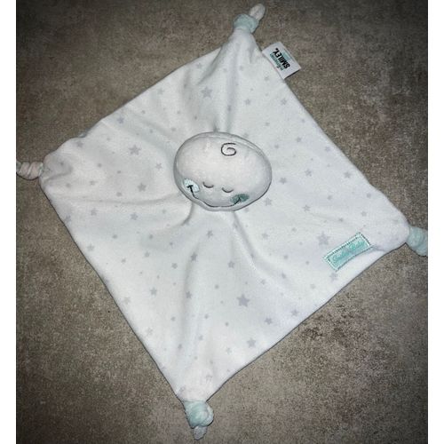 Doudou Smiley Baby Prémaman Blanc Vert Pastel Pépites Étoiles Grises 