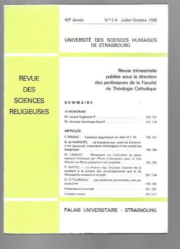Revue Des Sciences Religieuses N° 3-4