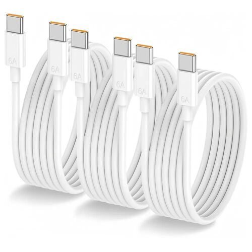 3x Câble USB-C Charge Rapide 6A 65W pour Samsung Galaxy S25 Ultra, S24, S24 FE, S23, S22, S21 FE - Blanc 1M - E.F.Connection