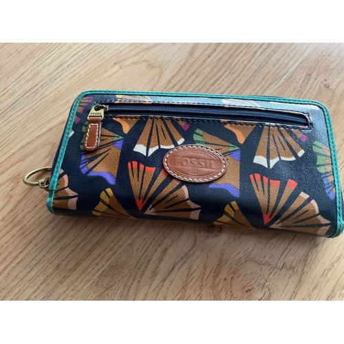 Portefeuille compagnon zippé 20 x 10 cm motifs multicolores marque Fossil