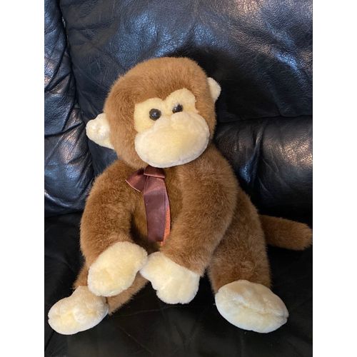 Très Grand Doudou Peluche Singe Marron Et Beige Système U 32cm