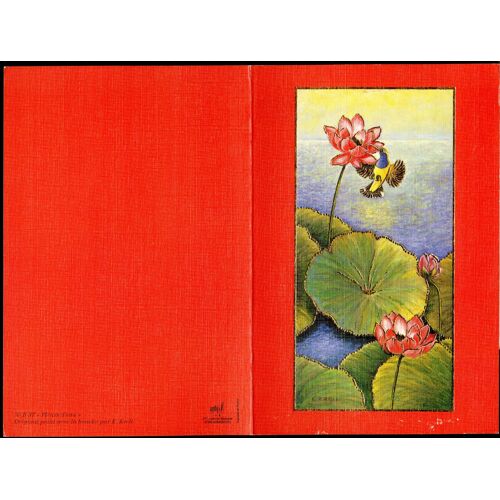 Carte Double N°B37, Fleurs D'eau, Original Peint Avec La Bouche Par E. Krell