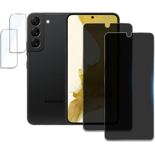 Verre Trempé Anti-Espion 9h Pour Samsung Galaxy S22 Plus + Protection Caméra Arrière,Protection Écran Confidentialité Anti-Rayures,Couverture Intégrale 360°,Noir