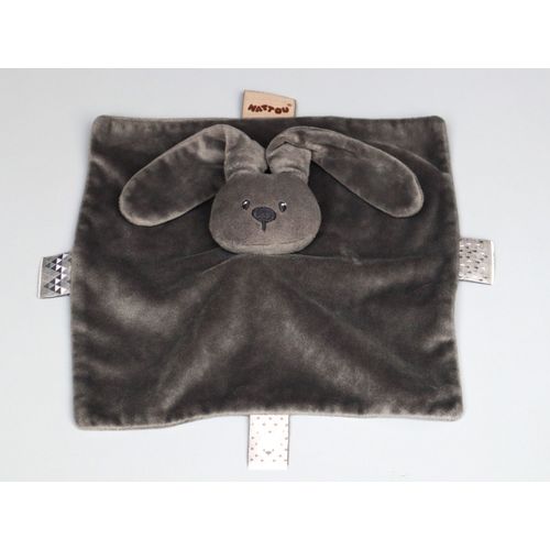 Doudou Lapin Lapidou Plat Carré Gris Foncé Anthracite Nattou