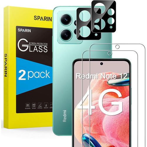 Hshi-2+2 Pièces Verre Trempé Compatible Avec Xiaomi Redmi Note 12 4g,2 Protecteurs D'écran Et 2 Protection Objectif Caméra,Ultra Résistant,Clarté Hd