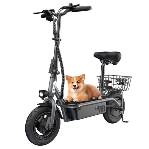 Iscooter F2 Trottinette Électrique Avec Siège Et Panier Arrière, Moteur 500 W, Batterie 36 V 7,8 Ah, Pneus 10 Pouces, Vitesse Maximale 30 Km/H, Autonomie 30 Km, Freins À Tambour Avant Et Arrière