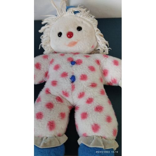 Vintage Peluche Doudou Clown À Pois Rouges