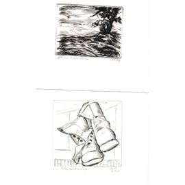 Lot De 2 Dessins Ou Gravure Chaussures Et Paysage