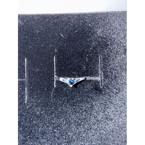 Bague Poire Or Blanc 9k, Saphir Bleu