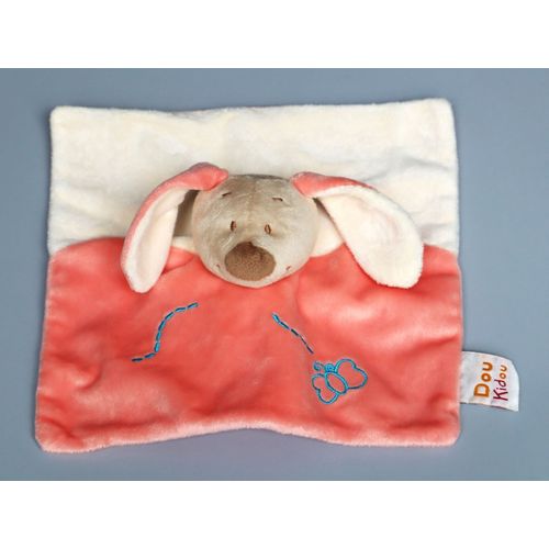 Doudou Lapin Plat Beige Rose Papillon Doukidou