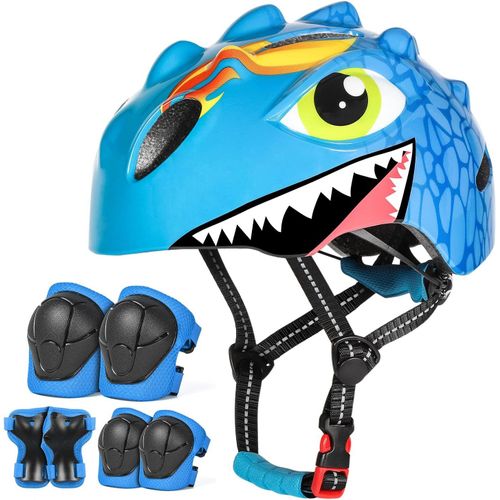 Lot De 7 Casque Velo Enfant - Aucune - Dessin Animé Casque Trotinette Pour Scooter, Tricycle Et Skateboard, Taille Réglable - Bleu Set