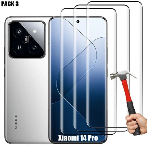 Verre Trempé Intégral Pour Xiaomi 14 Pro - Pack De 3 Vitres Noir Anti-Rayures 9h - E.F.Connection