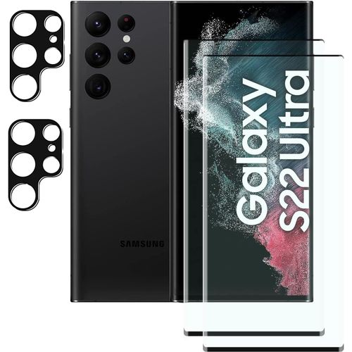 Lot 2 Verres Trempés + 2 Protège-Caméras Pour Samsung Galaxy S22 Ultra ¿ Dureté 9h, Hd, Bords 3d, Tactile Réactif