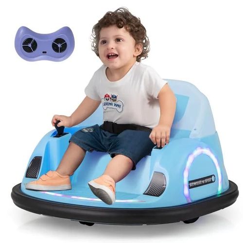 Costway 12v Auto Tamponneuse Electrique Pour Enfants, Connexion Sans Fi, Led, Musique, Rotation À 360°, 18+ Mois, Bleu
