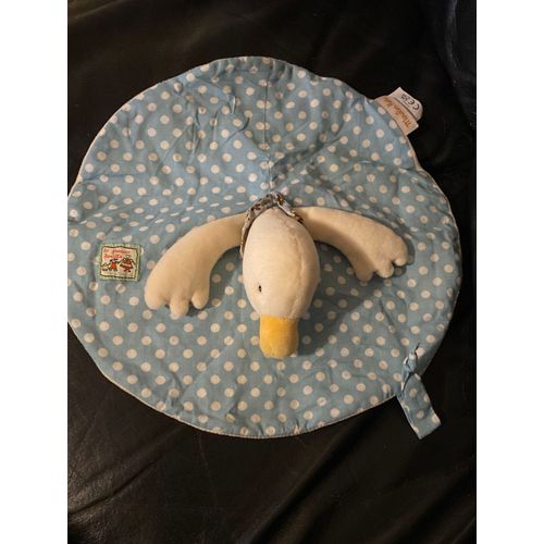 Doudou Plat Rond Moulin Roty La Grande Famille Oie Bleu Pois 26cm