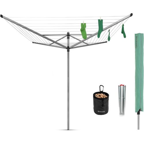 SUBZONAL-Séchoir Lift-O-Matic - Etendoir Linge Extérieur - Antidérapantes - Résistantes aux UV, 50m - Rotation Fluide - Pratique - Douille en Métal à Planter Dans le Sol - Gris Métallique - ø 295cm