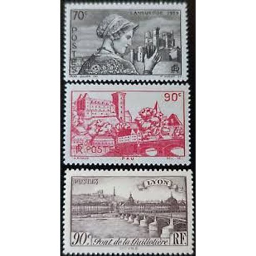 Sites Et Paysages : Languedocienne Et La Cathédrale De Béziers, Château De Pau, Palais De La Guillotière À Lyon Série Complète Année 1939 N° 448 449 450 Yvert Et Tellier Luxe