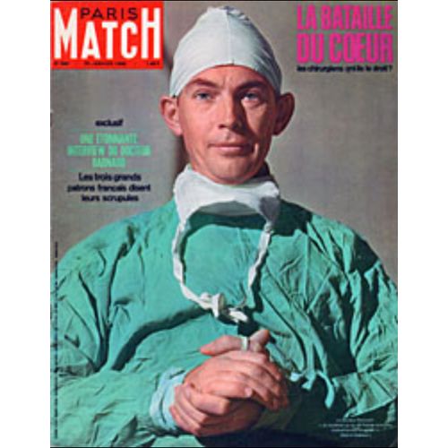 Paris Match N° 980 : Le Professeur Barnard (Couv’+12p), Le Salon Nautique (4p), Charles Aznavour (1p), Jean-Pierre Augert (2p), Le Nouveau Visage Du Vatican, Le Phénomène Hippy (12p) - 20 Janvier 1968