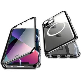 Coque Pour Iphone 13, 360 Degres Protection Compatible Magsafe Adsorption Magnetique Case Cover Pare-Chocs Metal Avant Verre Et Arriere Givre Pc Etui Housse Pour Iphone 13 6,1"" (Noir)