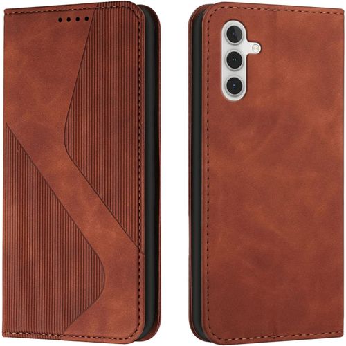 Kal-Coque Pour Samsung Galaxy A55, Housse En Cuir Samsung A55, Cuir Portefeuille Housse Avec Magnétique Flip Étui À Rabat Case Etui Galaxy A55 (Marron)