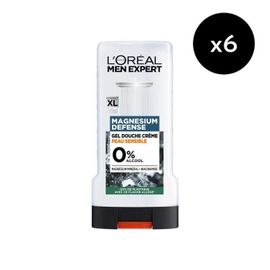 Lot De 6 - L'oréal Men Expert Magnesium Defense Gel Douche Crème Peau Sensible 0% 300ml 