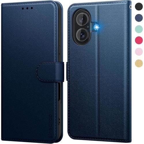 Coque Compatible Avec Iphone 16 Coques, Étui Iphone 16 Housse Clapet Protection Pochette Antichoc Rabat Case - Bleu