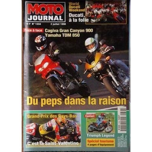 Moto Journal 1334 De 1998 Cagiva Gran Canyon,Yamaha Tdm 850,Triumph 900 Legend Tt,Musée Ducati,Assen Gp,Ecosse Enduro,Italie Mx125 Et 250,