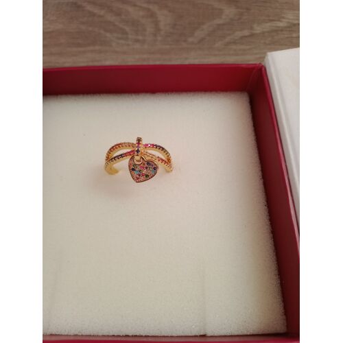Bague Ajustable Plaquage Or Un Micron Avec Breloque Coeur