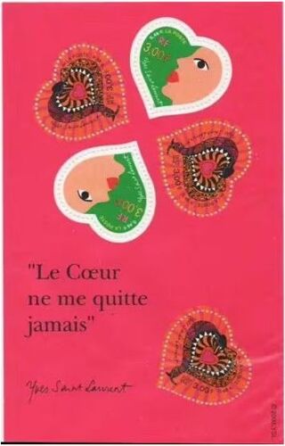 France 2000, Très Beau Bloc Feuillet Neuf** Luxe Yvert Bf 27, Émis Pour La Saint Valentin, 5 Timbres 3295 3296, Citation De Yves Saint Laurent : "Le Coeur Ne Me Quitte Jamais". -