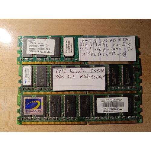 Lot de 3 barrettes total 1Gb de RAM DDR333 CL2.5 PC2700