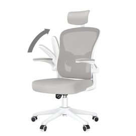 Chaise Bureau Ergonomique, Appuie-Tête Et Accoudoir Réglables, Maille Respirante, Support Lombaire Réglable, Gris