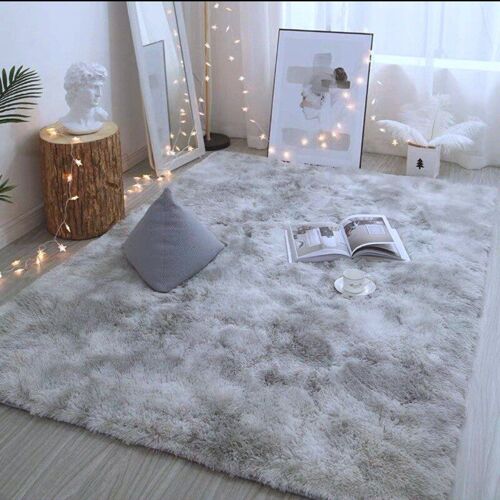 Tapis De Salon Nordique Antidérapant, Moquette Mixte Teint, Couleur Unie, Peluche, Cheveux Épais, Soie Lavée, Couverture Antidérapante