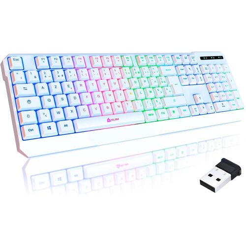 KALANKA-Chroma \u2013 Clavier sans Fil Gaming AZERTY FR, Rétroéclairage RGB, Silencieux & Ergonomique, Batterie Intégrée Longue Durée, Résistant aux Éclaboussures \u2013 USB 2,4 GHz pour PC/Mac/PS4/P
