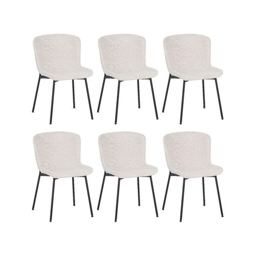 Lot De 6 Riya Chaise Contemporaine Avec Revêtement En Tissu Bouclé- Blanc