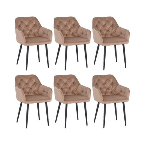 Lot De 6 Mario Fauteuil En Velours Capitonné Au Style Contemporain- Orange