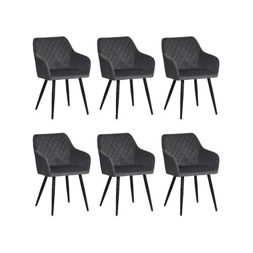 Lot De 6 Flindy Chaise De Salle À Manger En Velours Matelassé- Gris